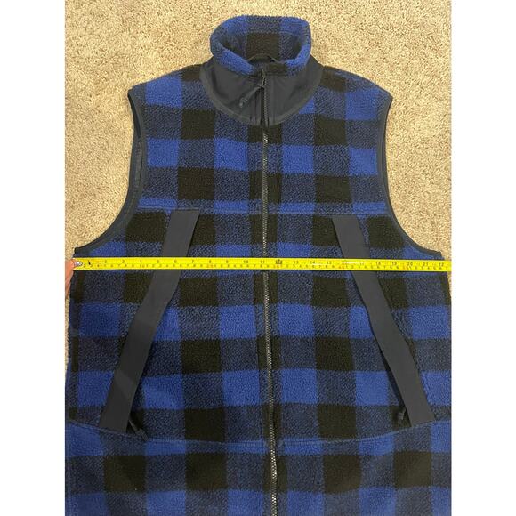 J Crew Nordic Sherpa Fleece Vest Terry Buffalo Check Blue Black Men's M (Fits L) - Picture 7 of 9
